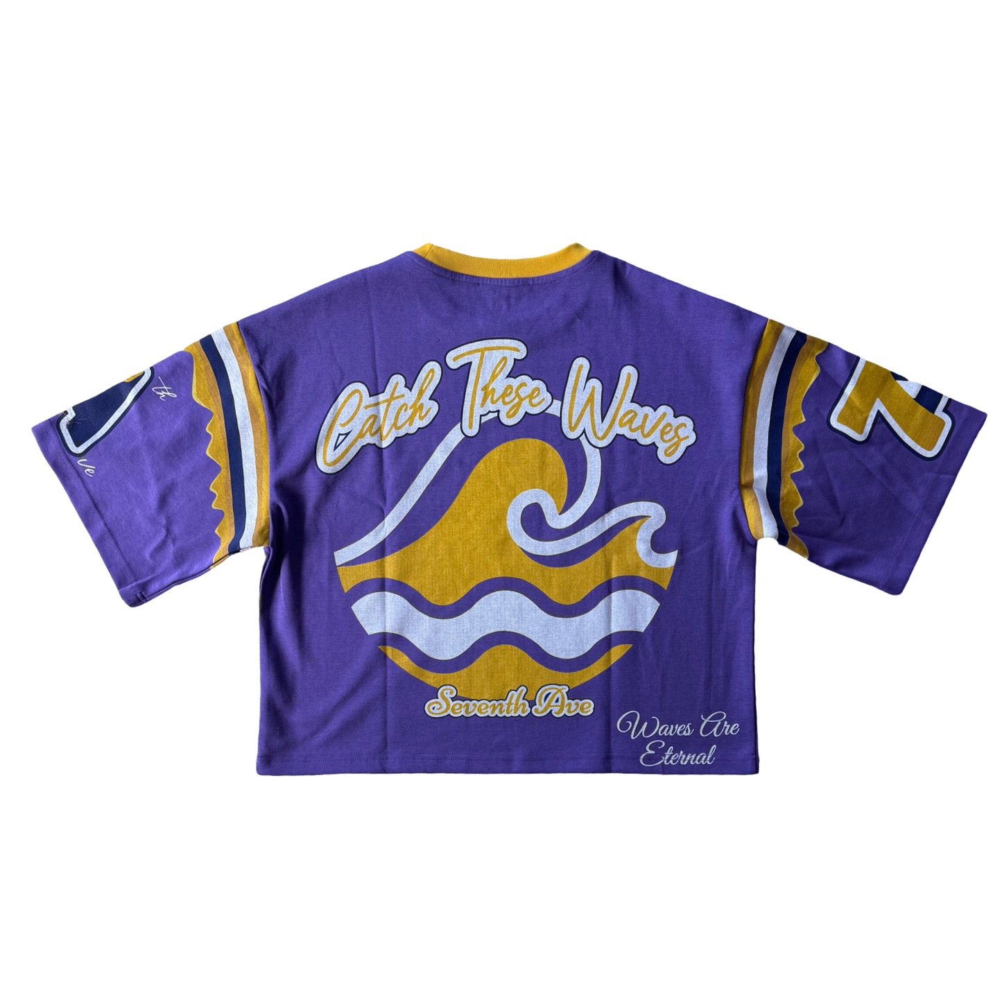 Wavy Crop Designer Jersey T-Shirt. (Purple/gold)