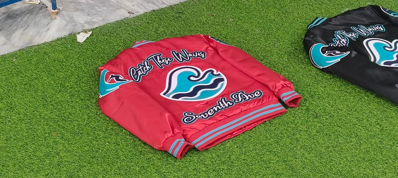 Red Avenue Satin Wave Bomber Jacket (red)-