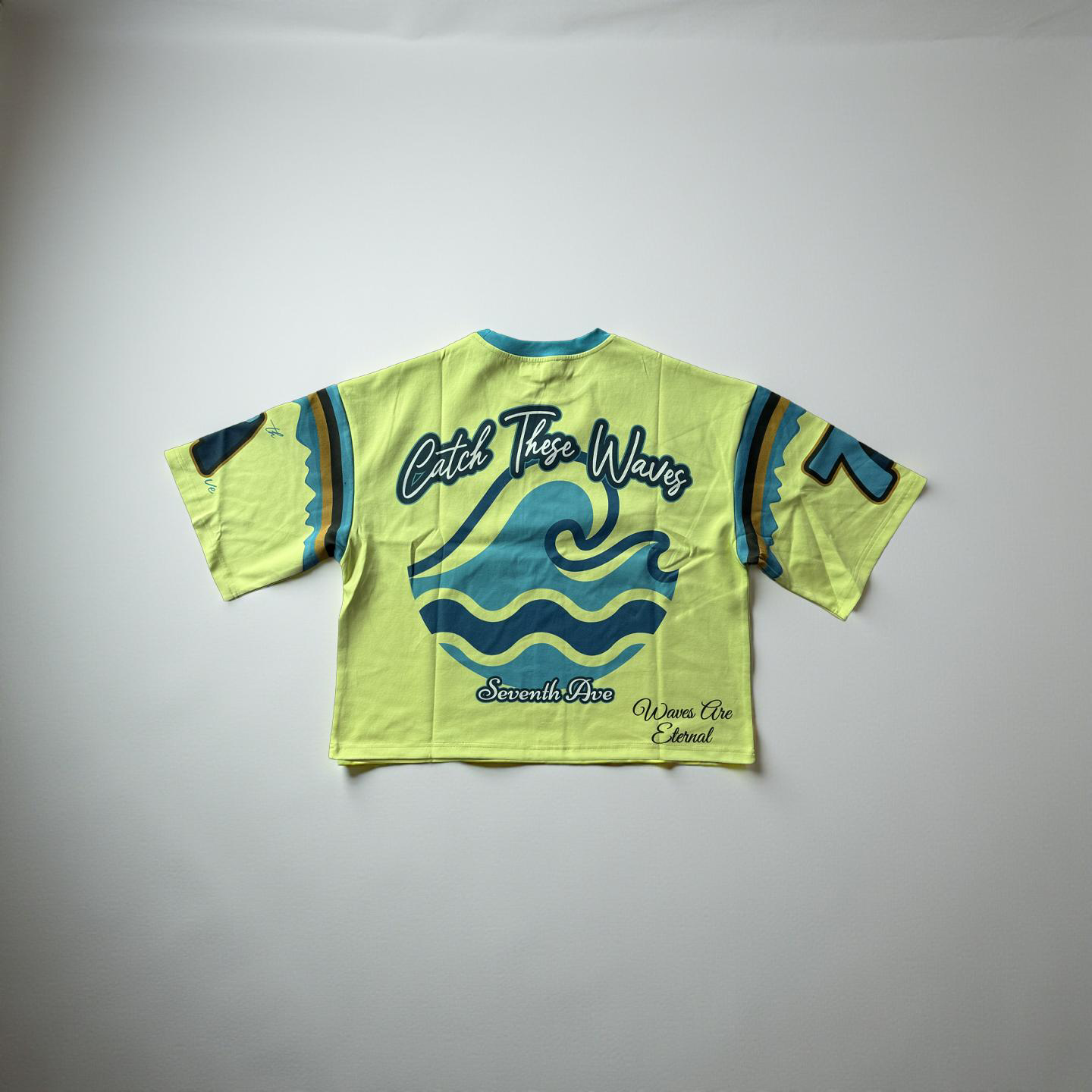 Wavy Crop Designer Jersey T-Shirt. (Neon)