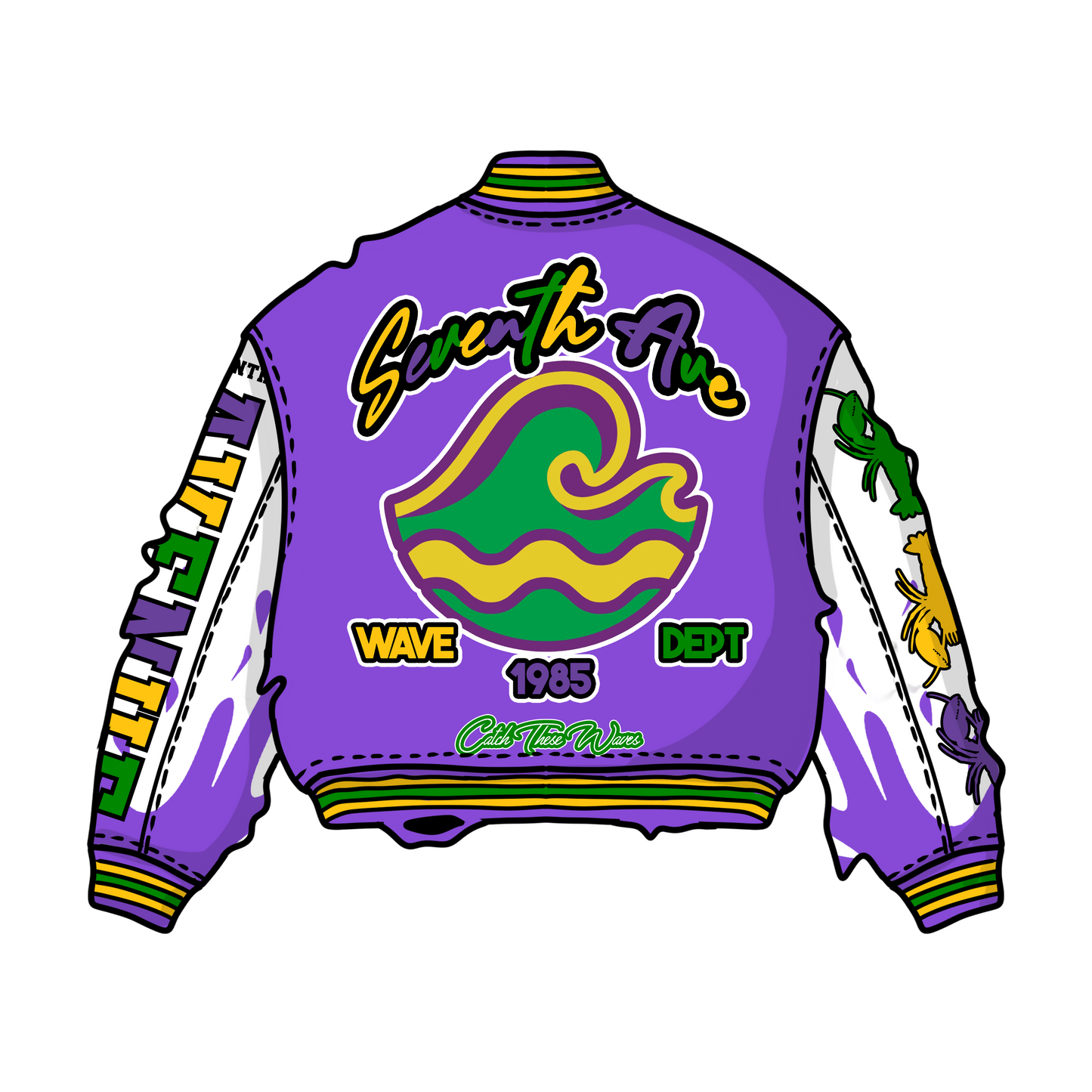 Mardi Gras Varsity Letterman Jacket/Leather Sleeves-
