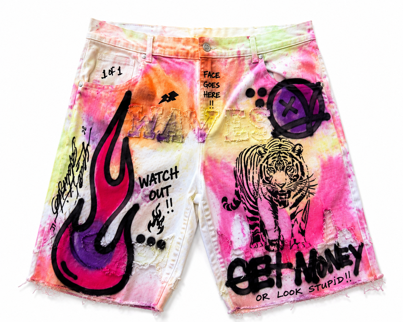 1 of 1 WAVES/DoU Tie Dye Hand painted Denim Shorts