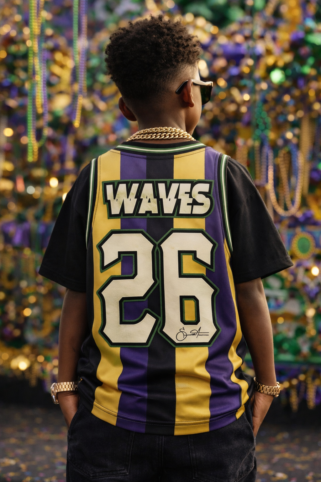 Kids Waves Basketball Mardi Gras Jersey