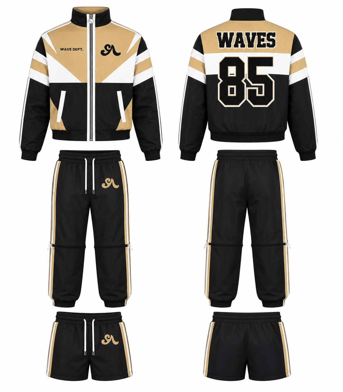 (Pre-Order) Men's Wave Dept Detachable Nylon Tracksuit (Black & Gold) ( Shipped/Pickup by Sep 5)