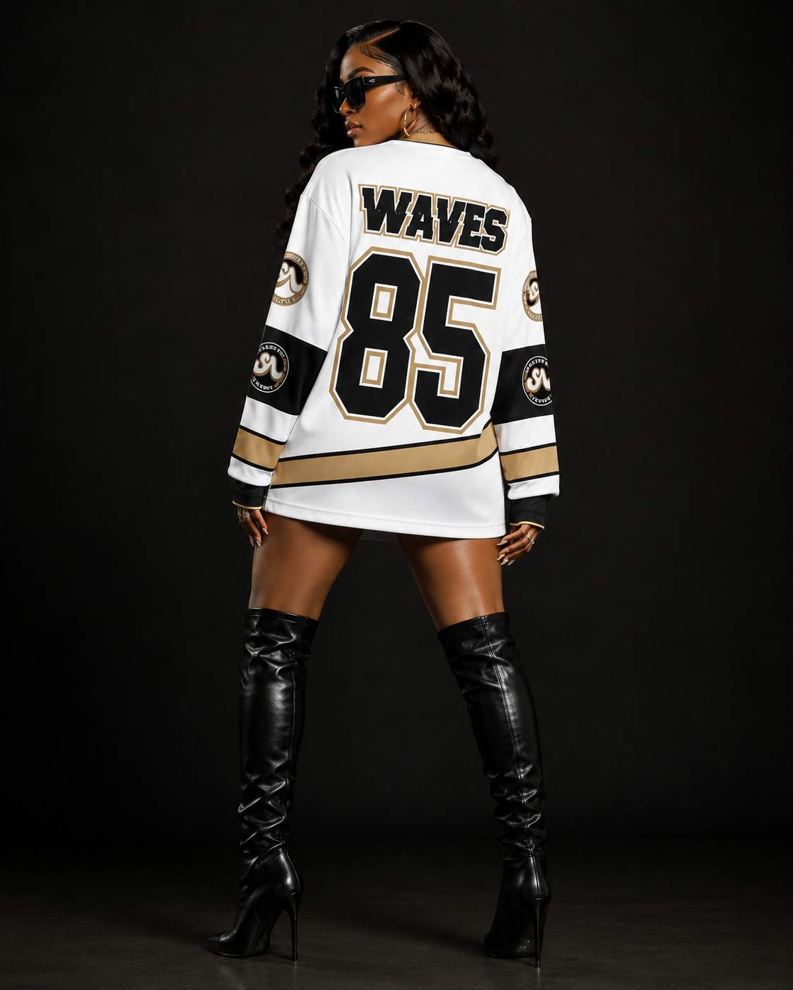 (2 Color Options) Adults Unisex WAVES Hockey Jersey (Black & Gold)