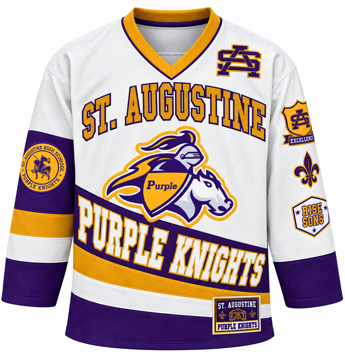 Pre-Order!!! (White) Adults Unisex St.Aug Hockey Jersey (Order One size up for best fit)100% Embroidered (available Sep 23)