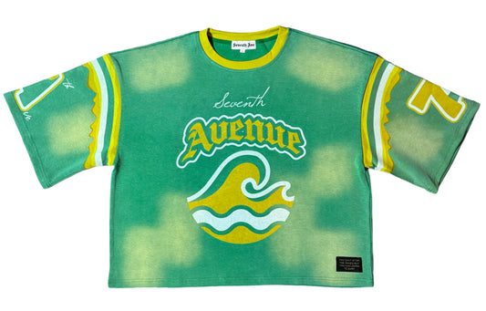 Wavy Crop Designer Jersey T-Shirt. (Acid Wash Green)