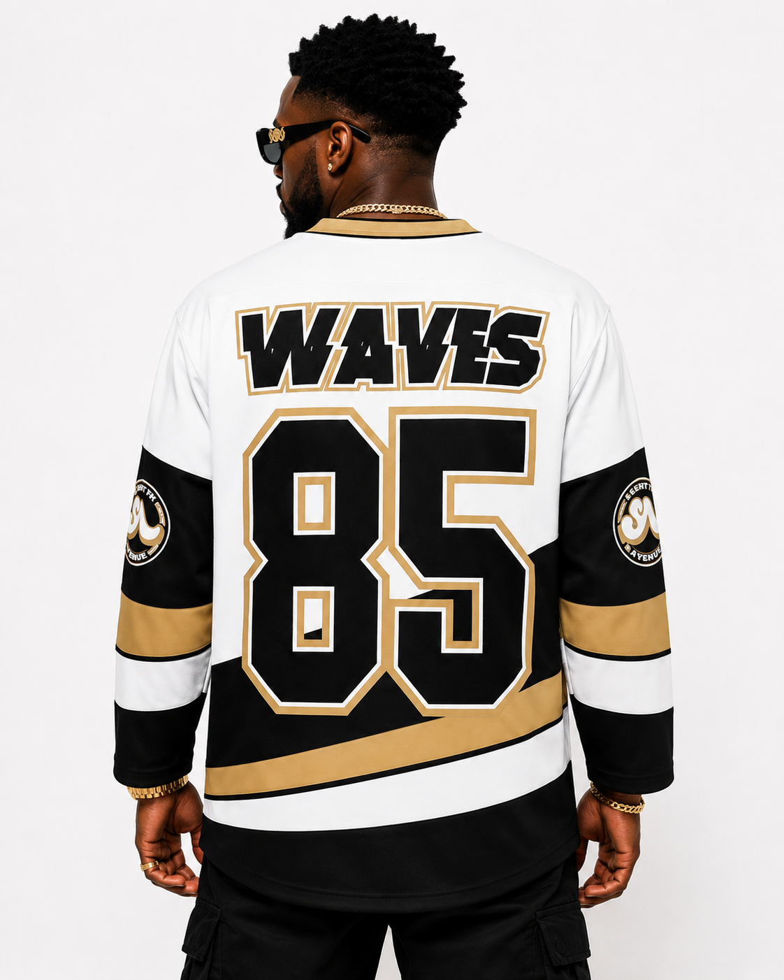(2 Color Options) Adults Unisex WAVES Hockey Jersey (Black & Gold)