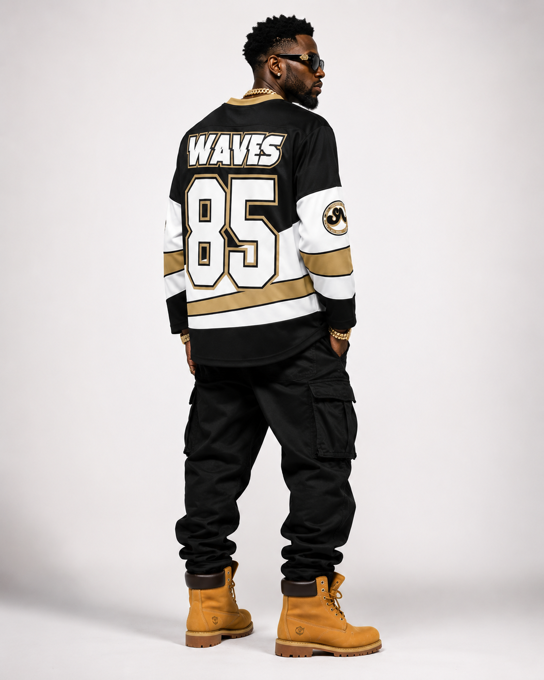 (2 Color Options) Adults Unisex WAVES Hockey Jersey (Black & Gold)