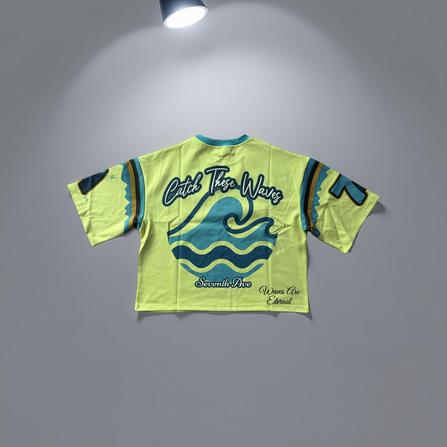 Wavy Crop Designer Jersey T-Shirt. (Neon)