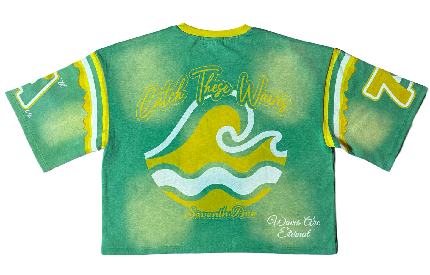 Wavy Crop Designer Jersey T-Shirt. (Acid Wash Green)