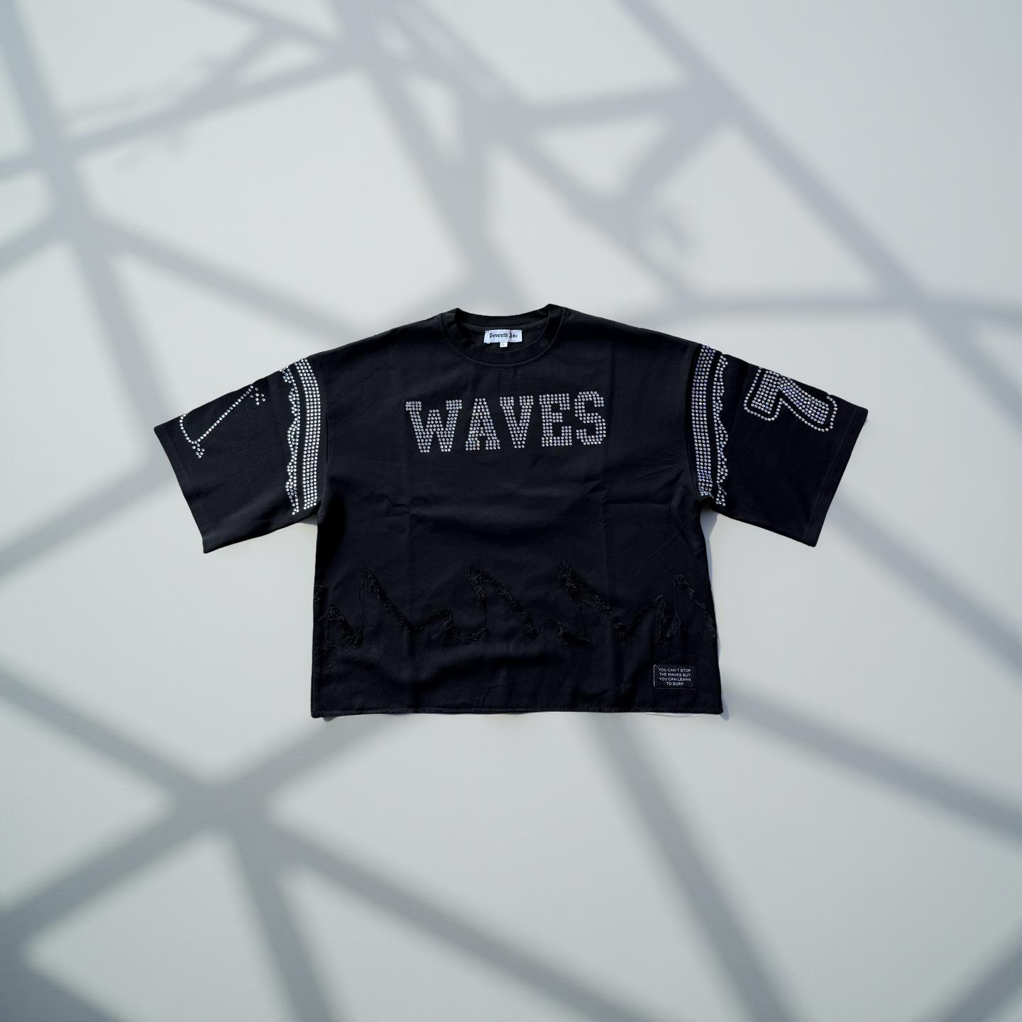 Wavy Crop Distressed (Black/Rhinestones)