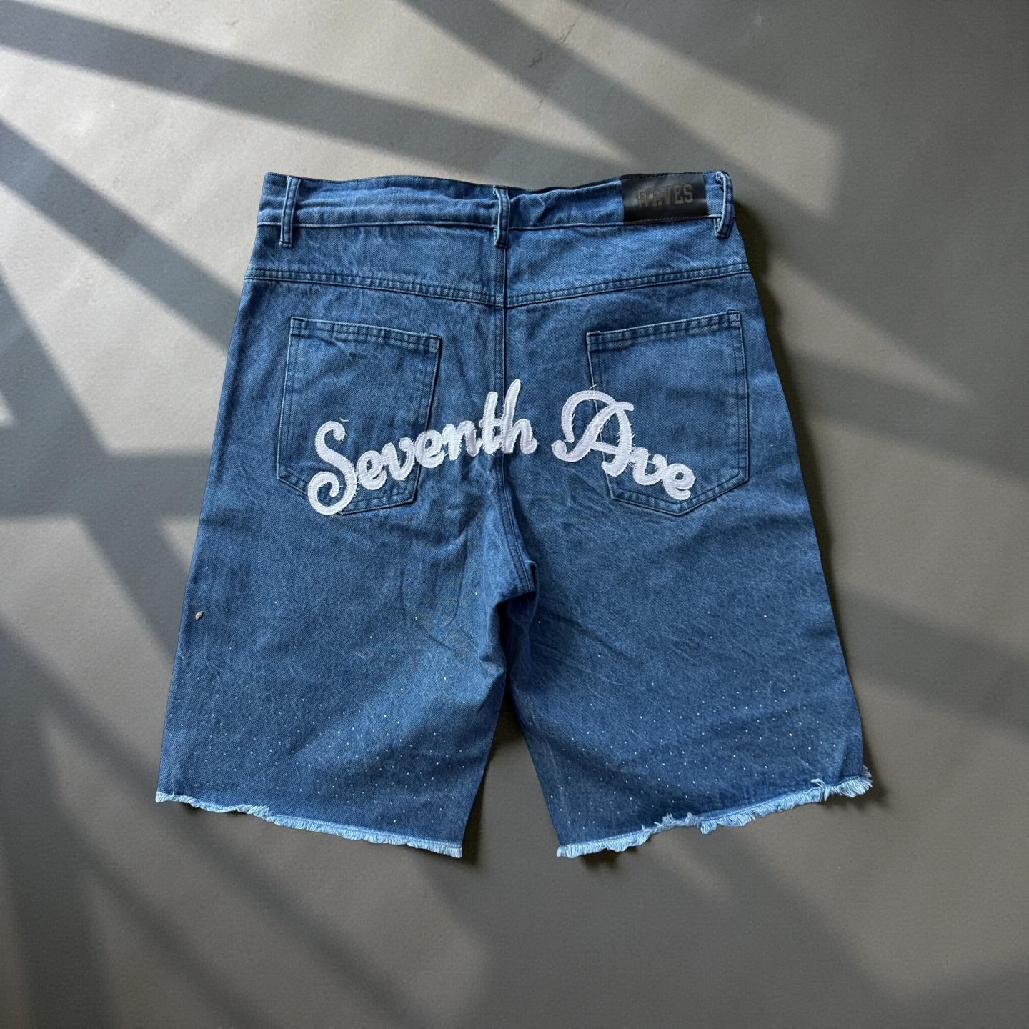 Waves Denim Blue Rhinestone Shorts (Order one size up for best fit)