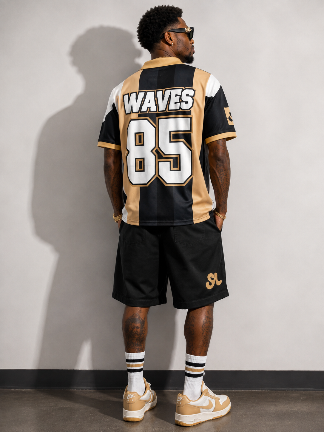 Unisex Waves Short sleeve soccer jersey (Black & Gold)