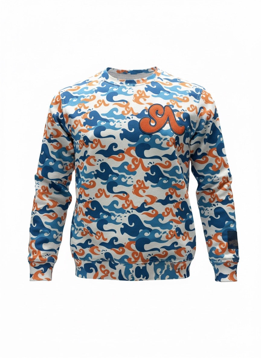 (2 Colors) Camo Signature Waves Crewneck