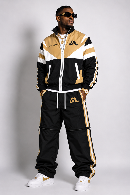 (Pre-Order) Men's Wave Dept Detachable Nylon Tracksuit (Black & Gold) ( Shipped/Pickup by Sep 5)