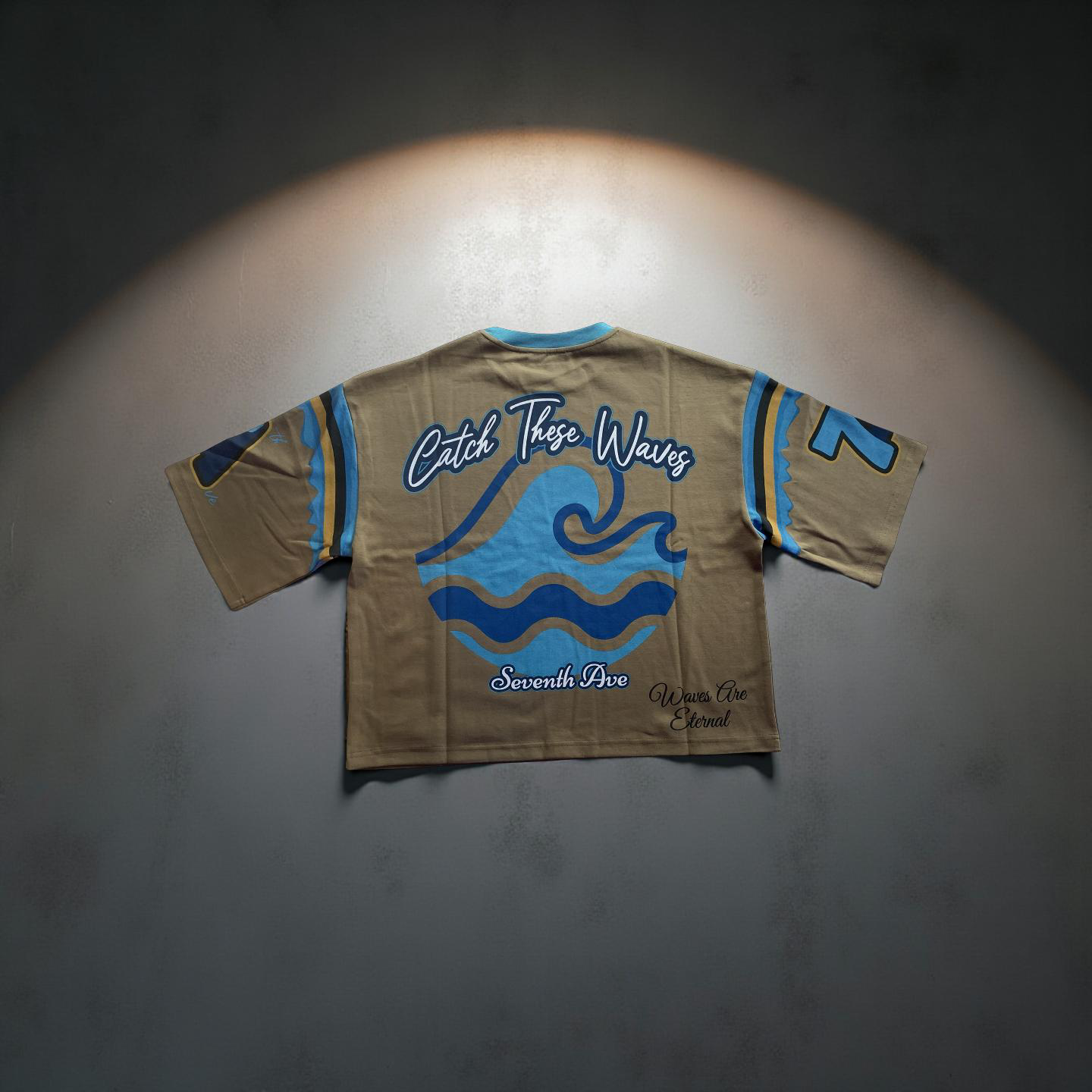 Wavy Crop Designer Jersey T-Shirt. (Brown)