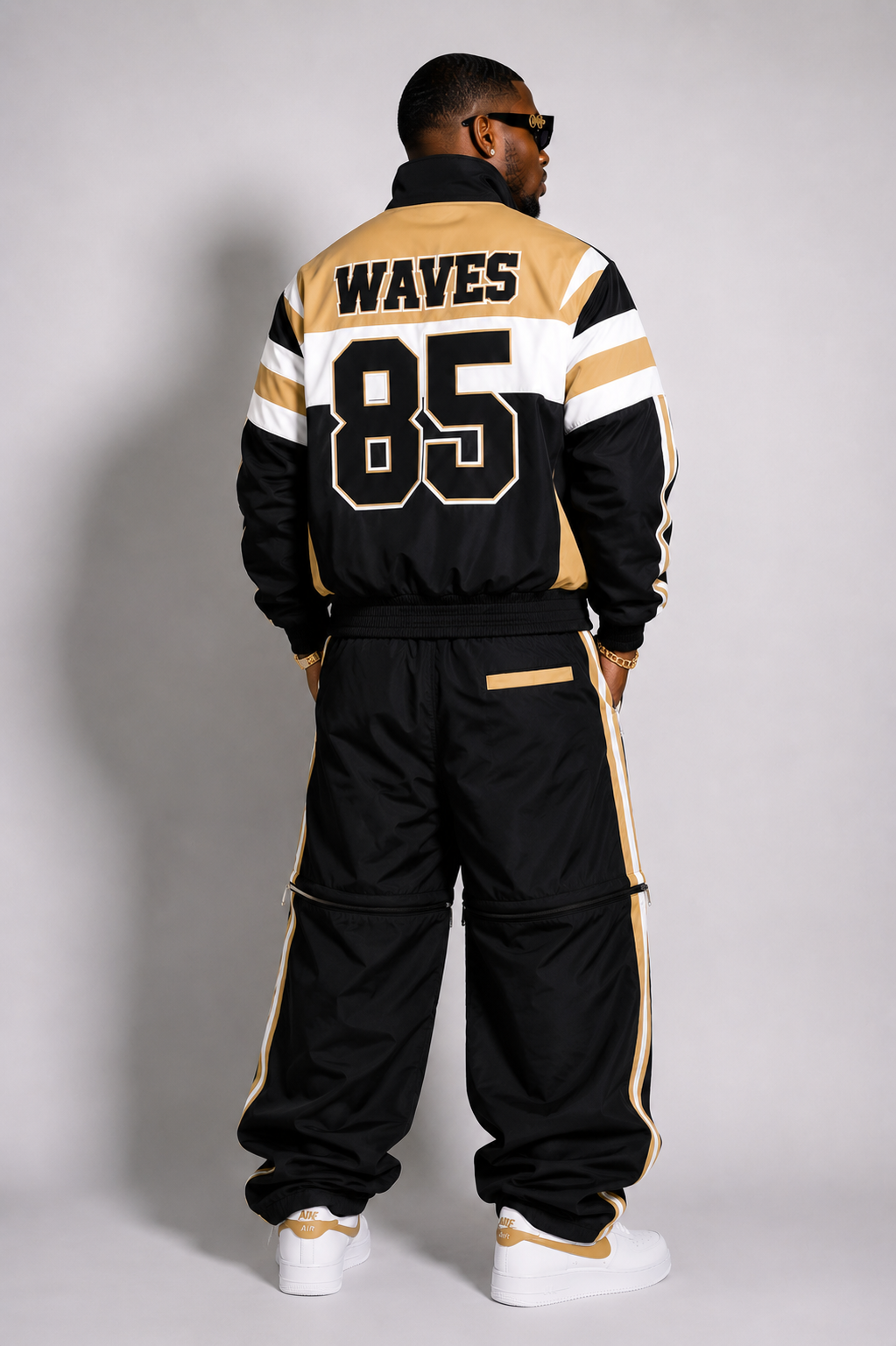 (Pre-Order) Men's Wave Dept Detachable Nylon Tracksuit (Black & Gold) ( Shipped/Pickup by Sep 5)