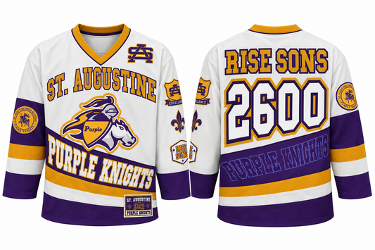 Pre-Order!!! (White) Adults Unisex St.Aug Hockey Jersey (Order One size up for best fit)100% Embroidered (available Sep 23)