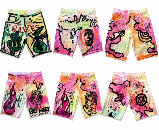 1 of 1 WAVES/DoU Tie Dye Hand painted Denim Shorts