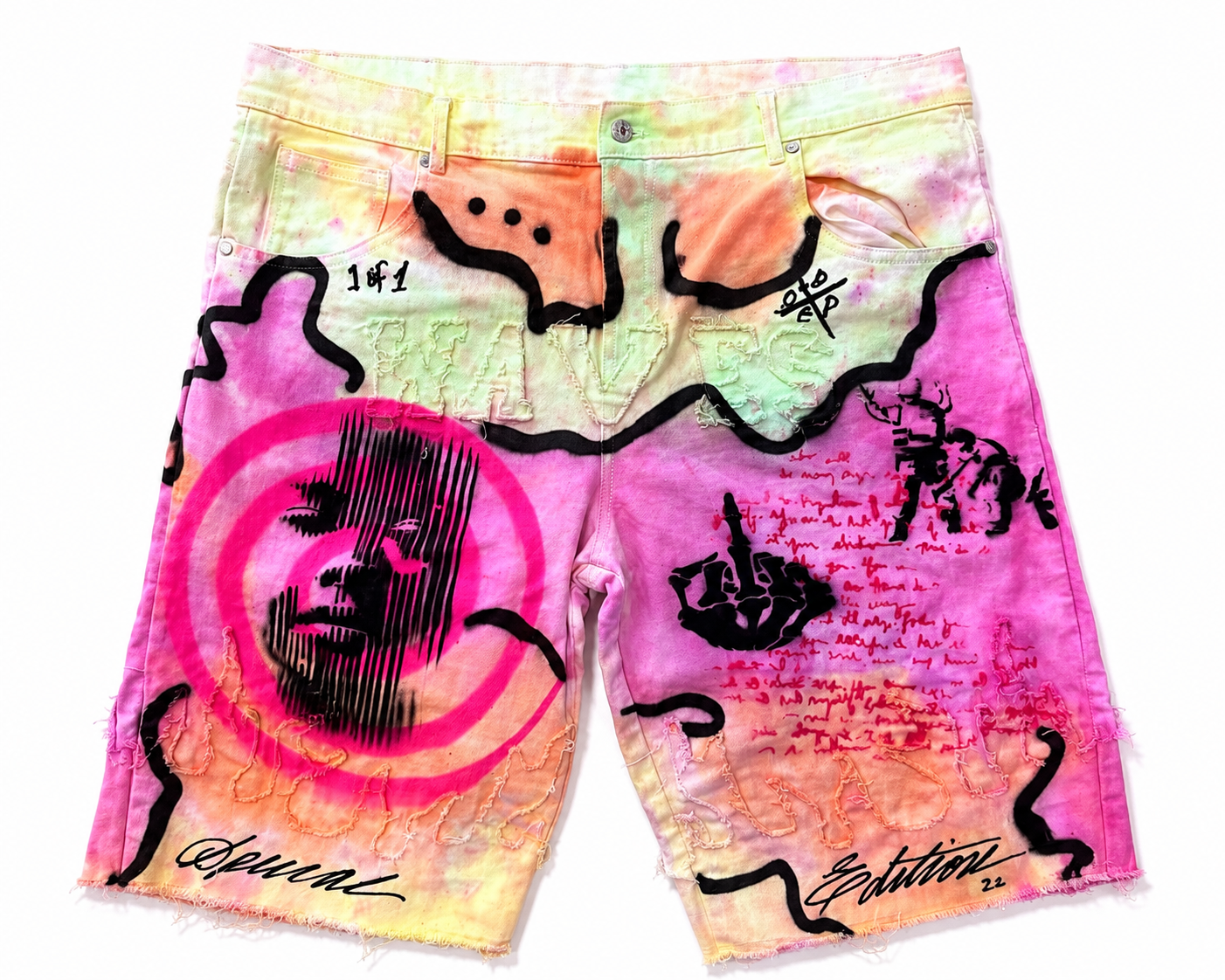1 of 1 WAVES/DoU Tie Dye Hand painted Denim Shorts