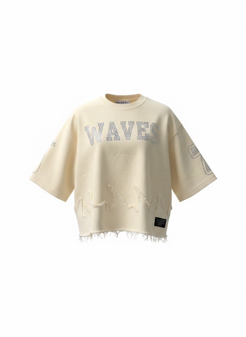 Yellow Rhinestone Cropped Heavy Duty Shirt