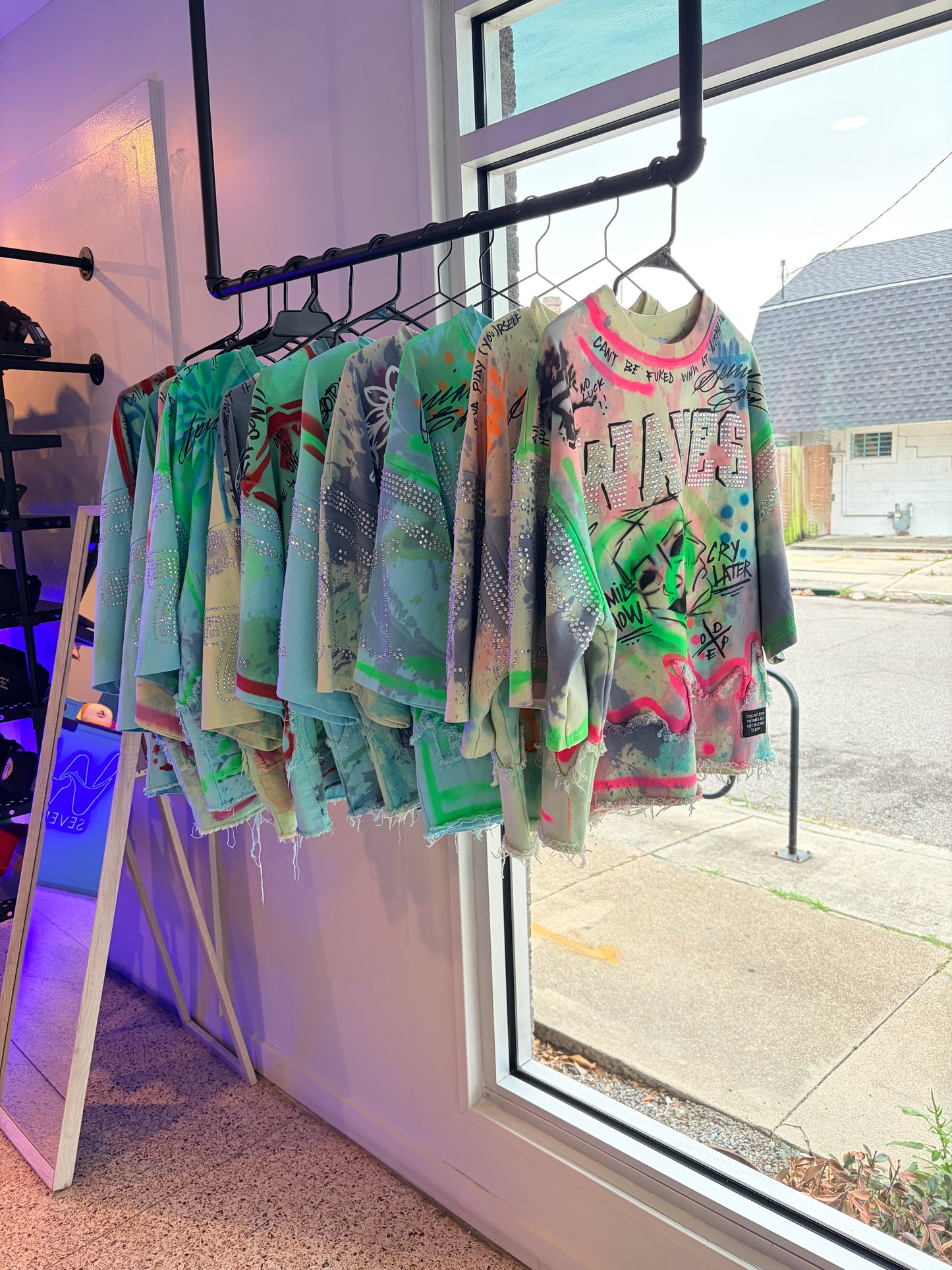 1 of 1 Custom Tie Dye, Hand Painted Cropped WAVES Shirts