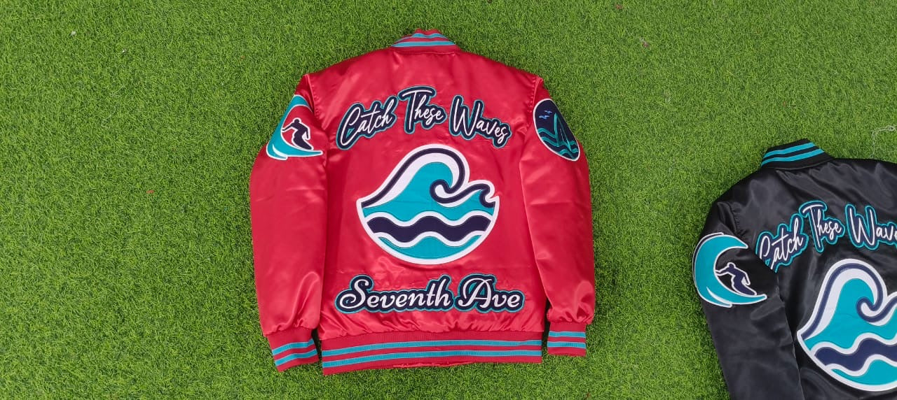 Red Avenue Satin Wave Bomber Jacket (Pre-Order) Available To Ship Nov 10