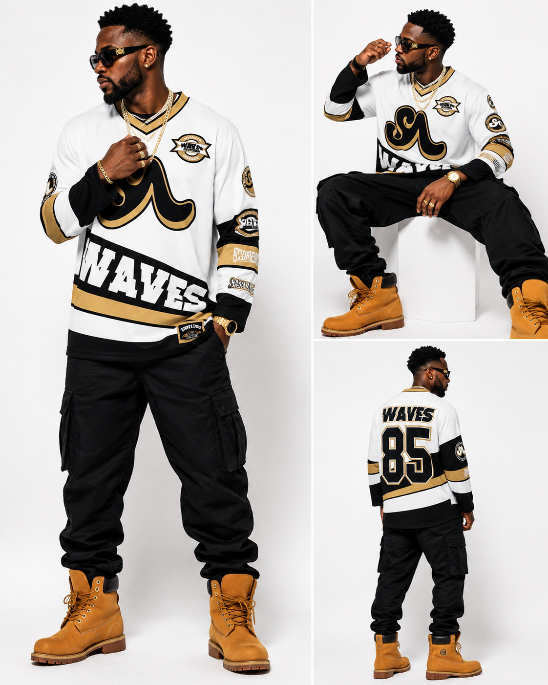(2 Color Options) Adults Unisex WAVES Hockey Jersey (Black & Gold)