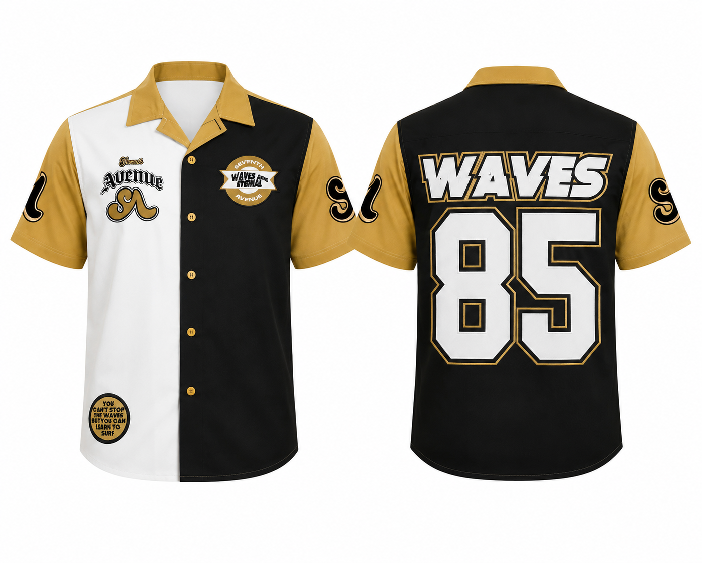 Unisex Waves Workman button down shirt (Black/Gold)