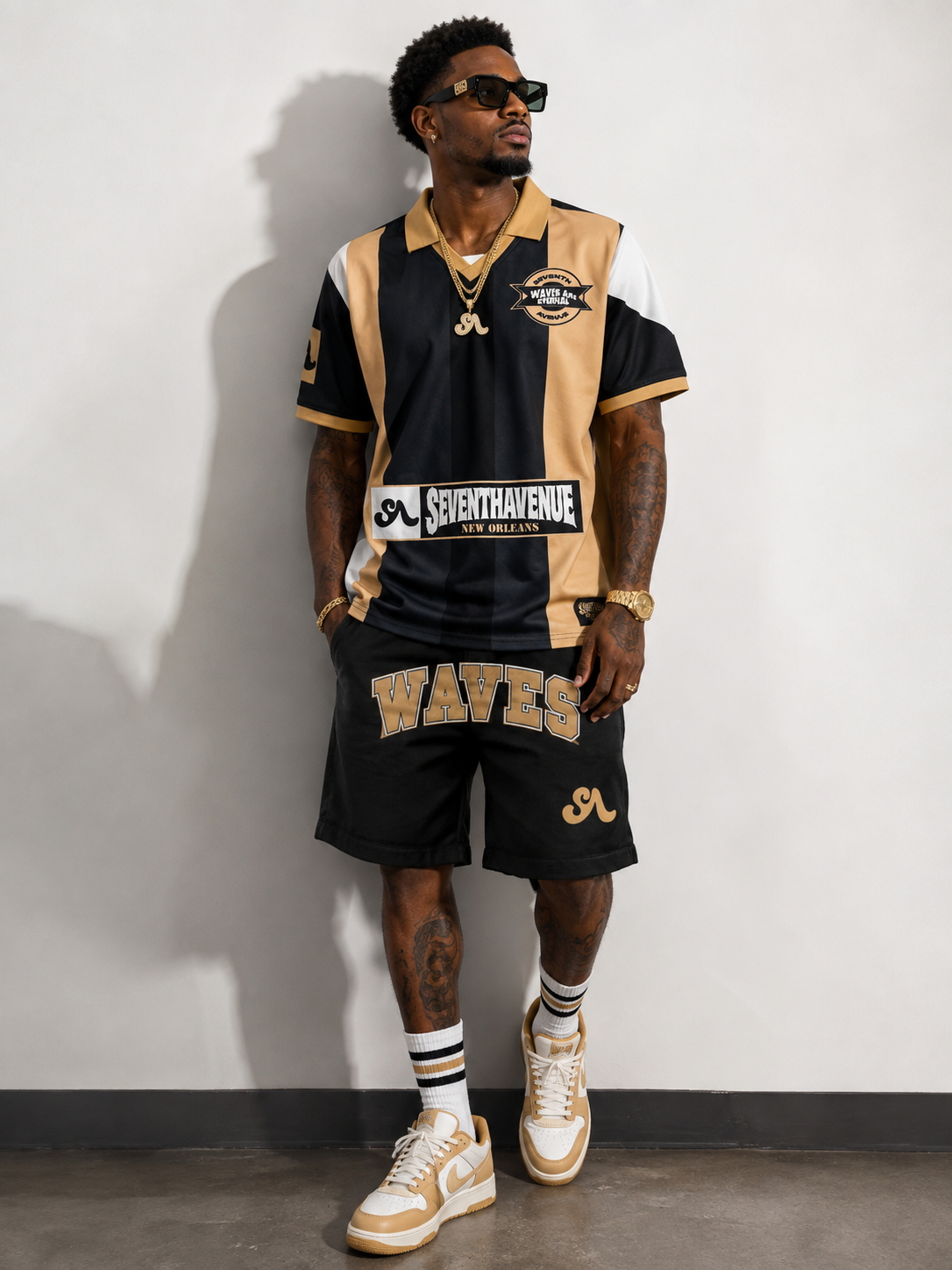 Unisex Waves Short sleeve soccer jersey (Black & Gold)