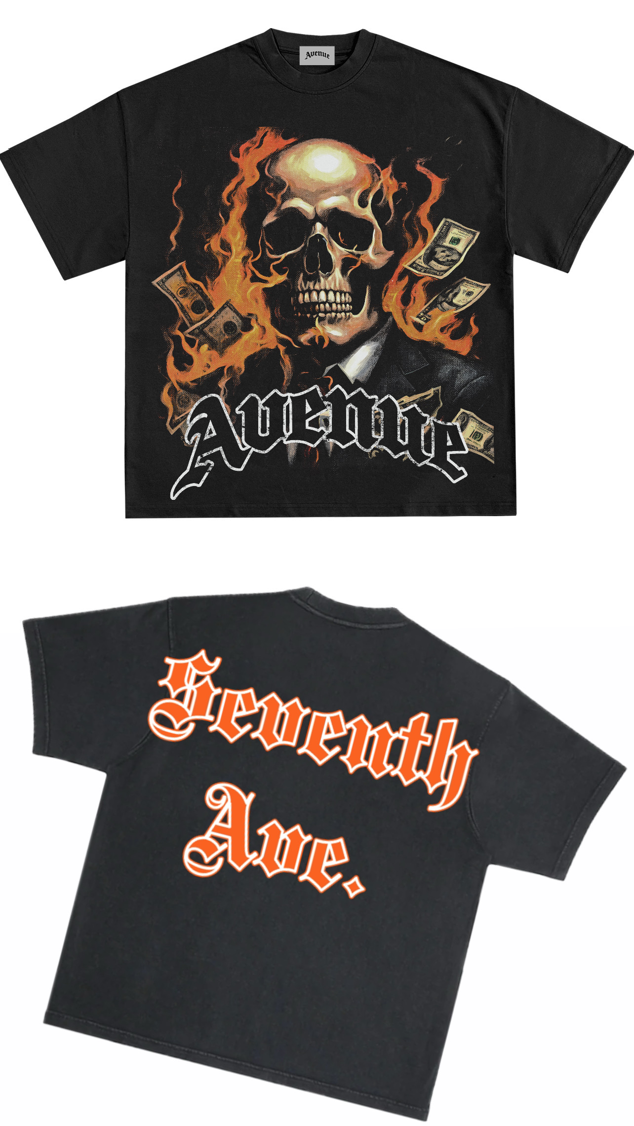 Seventh Ave Signature Money-Skull Black T-Shirt (Available ready to ship.)