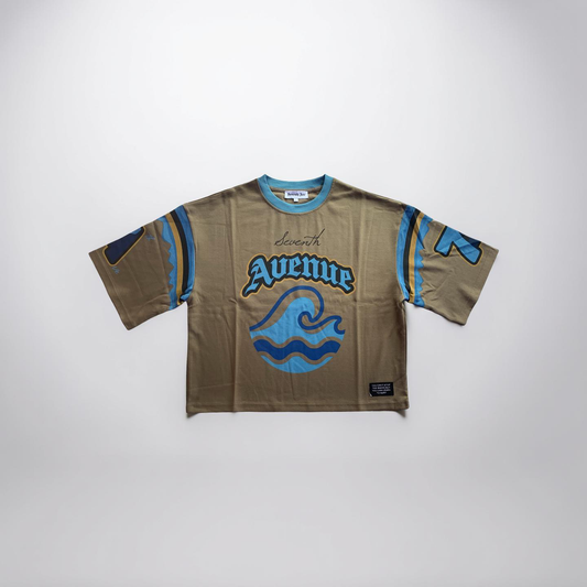 Wavy Crop Designer Jersey T-Shirt. (Brown)