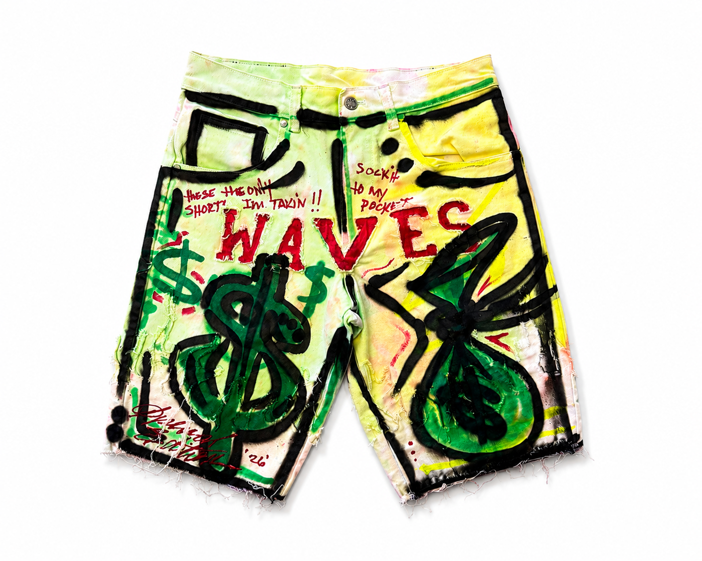 1 of 1 WAVES/DoU Tie Dye Hand painted Denim Shorts