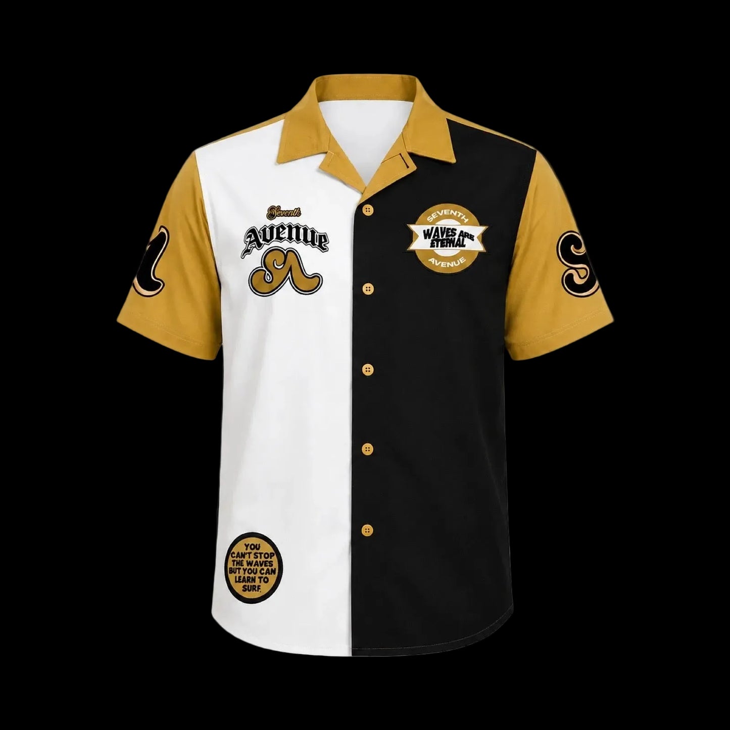 Unisex Waves Workman button down shirt (Black/Gold)