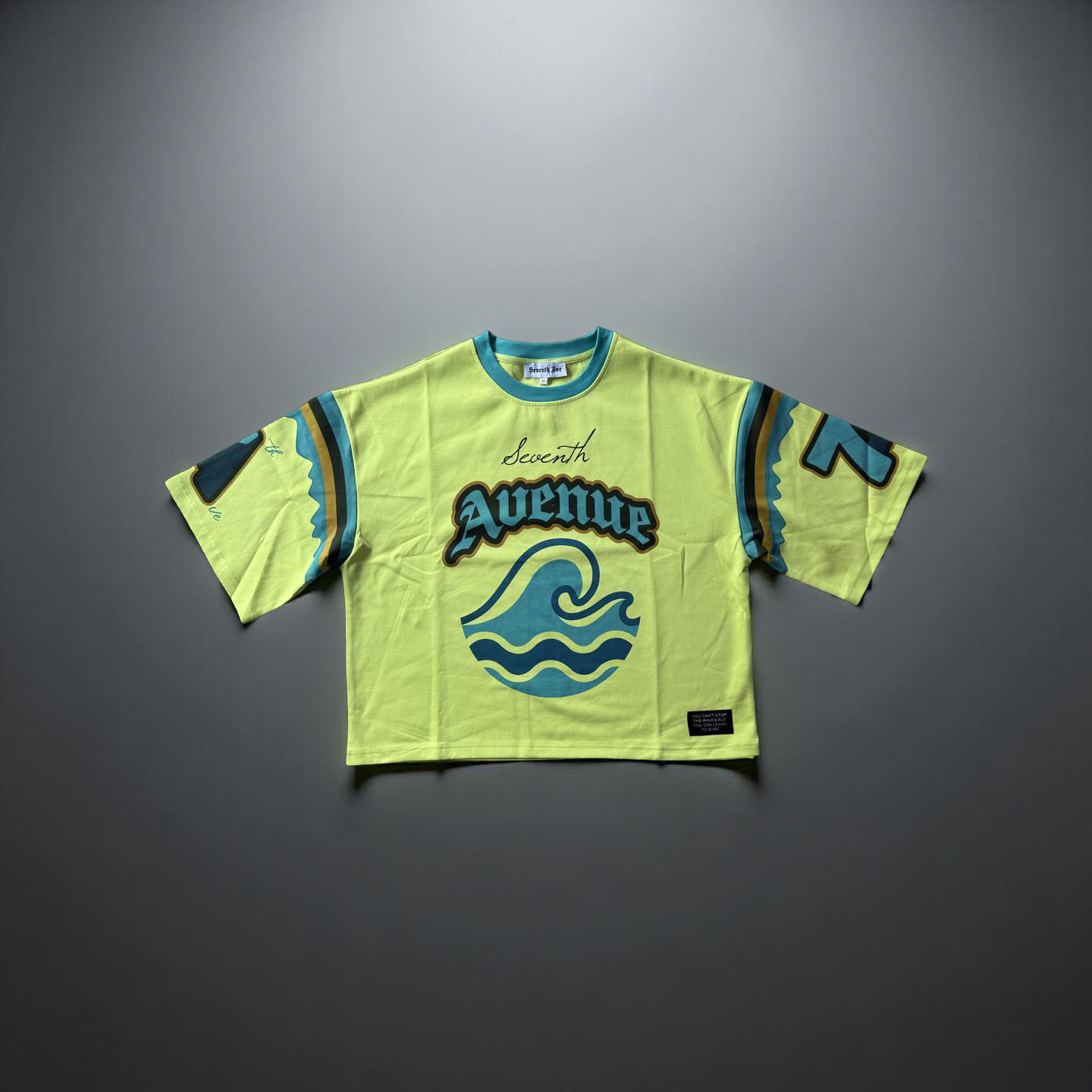 Wavy Crop Designer Jersey T-Shirt. (Neon)