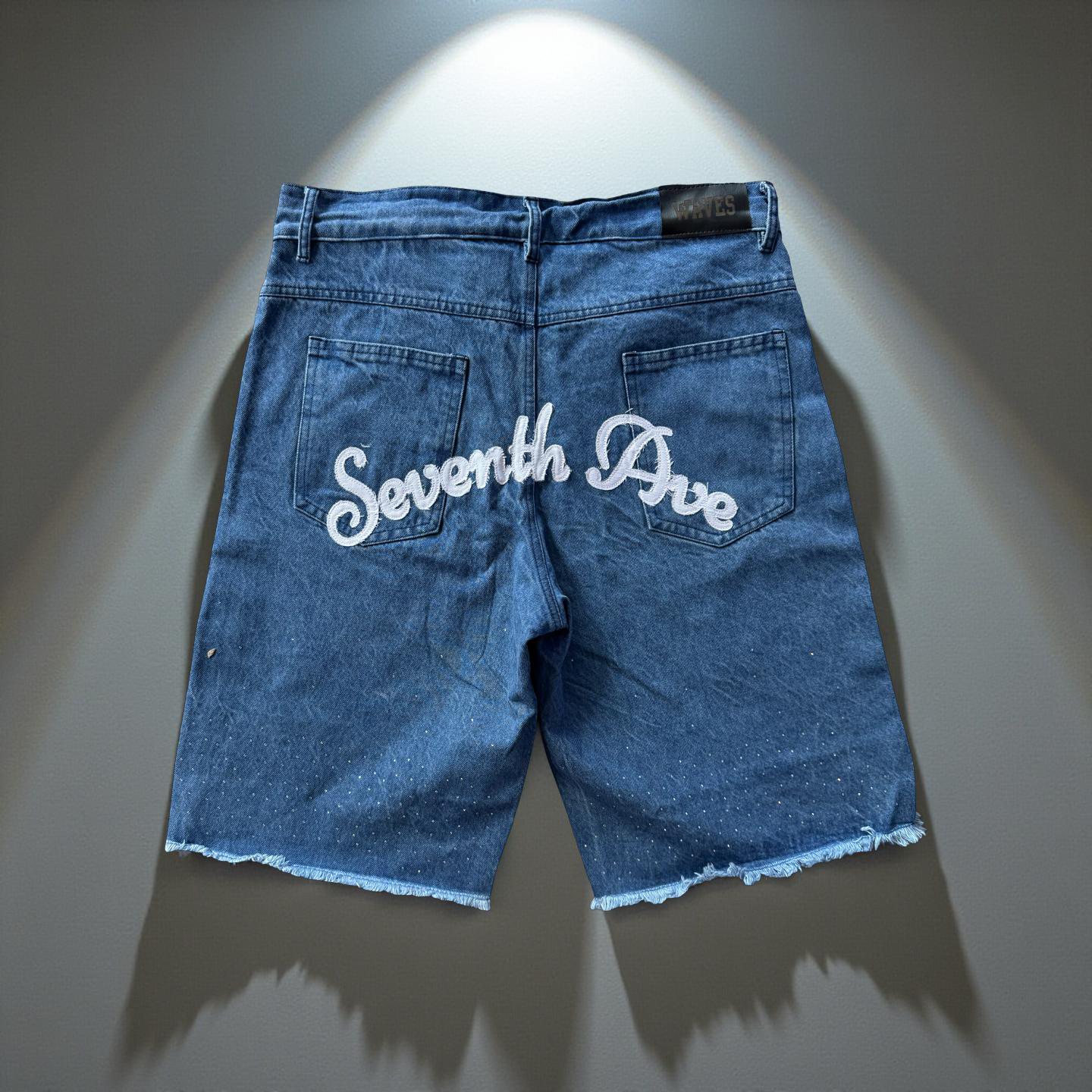Waves Denim Blue Rhinestone Shorts (Order one size up for best fit)
