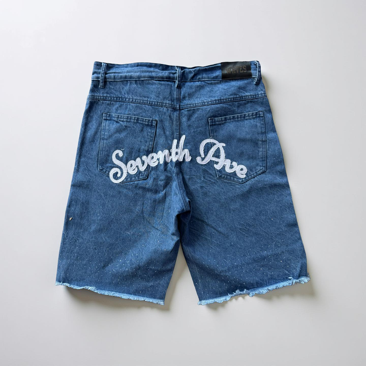 Waves Denim Blue Rhinestone Shorts (Order one size up for best fit)