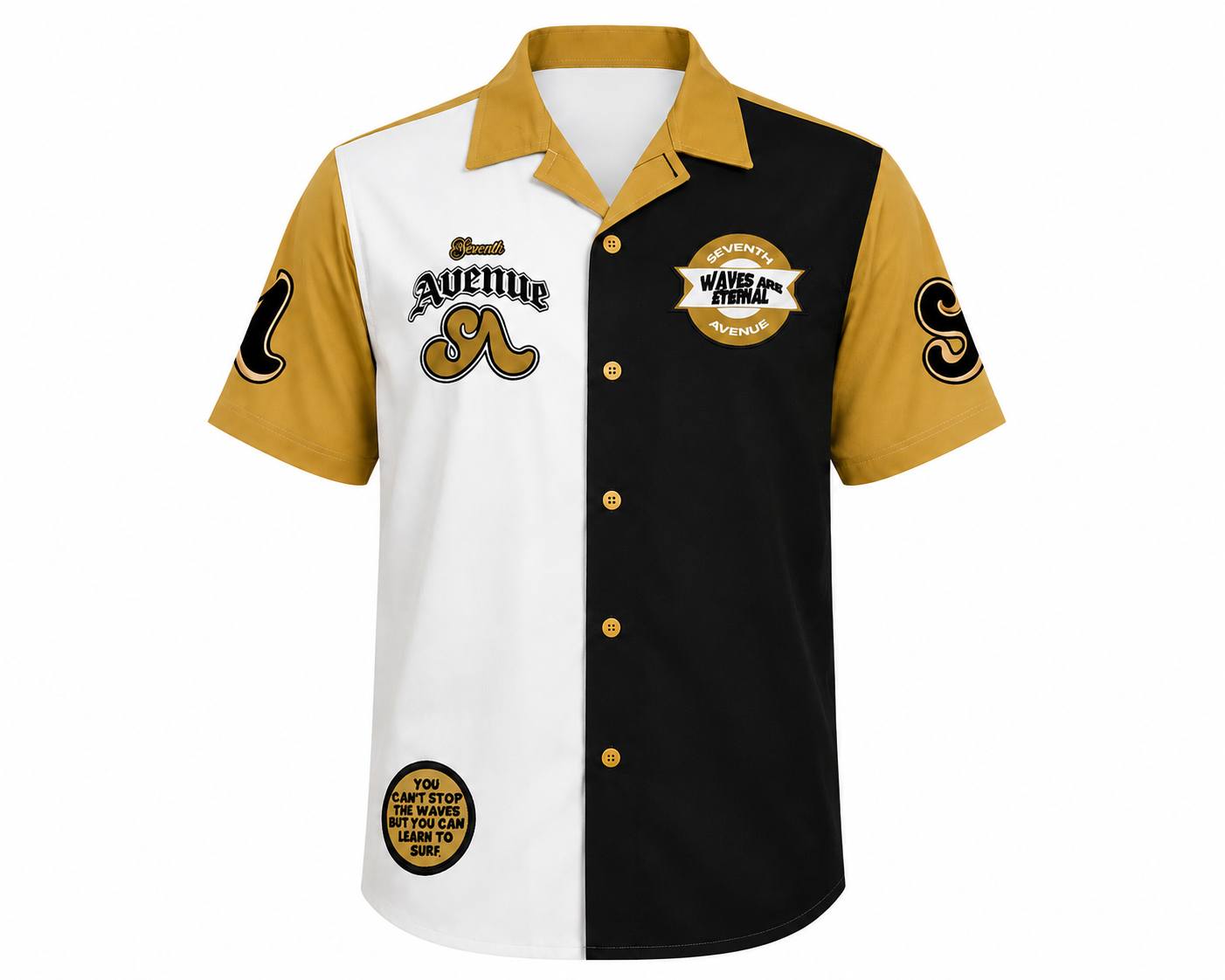 Unisex Waves Workman button down shirt (Black/Gold)