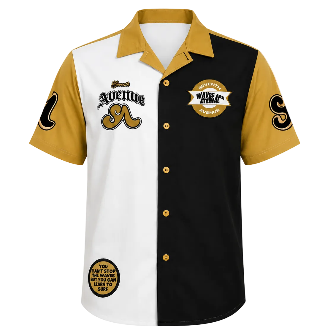 Unisex Waves Workman button down shirt (Black/Gold)