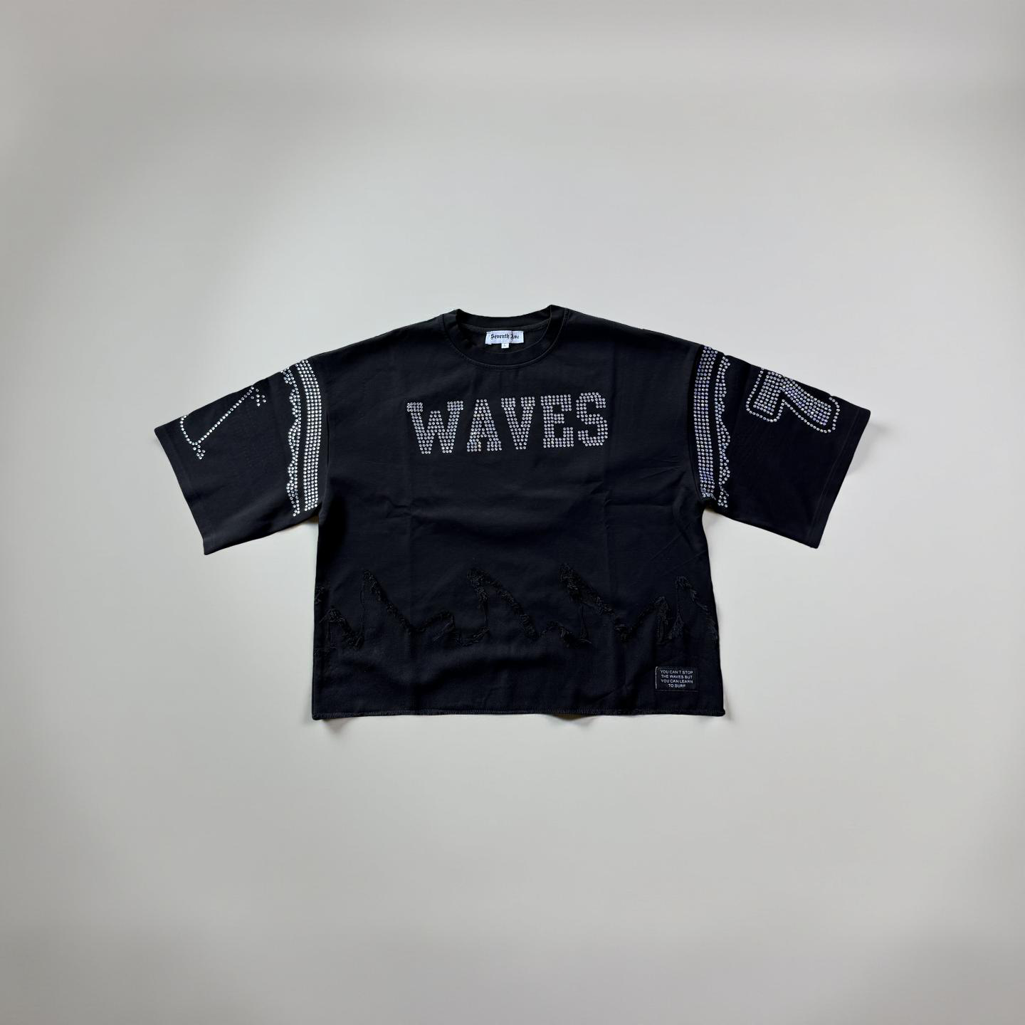 Wavy Crop Distressed (Black/Rhinestones)
